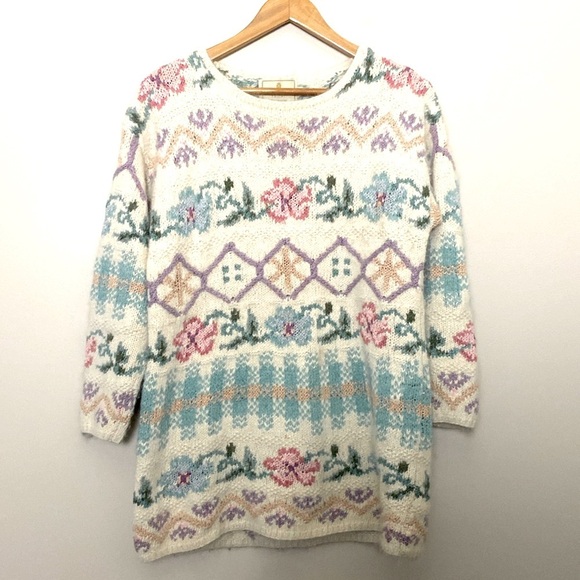 Express Tricot Vintage 90’s Floral Angora Silk Blend Sweater Size S - Picture 2 of 13